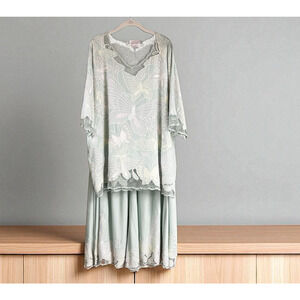 Light Green Embroidered Lacey 2 Piece Women’s Set Skirt And Blouse Plus Size 3X